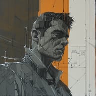 an example of an Orange style image generated in MidJourney using the prompt with the --sref 1031559728, ranked 14th among the user favorites on this website.